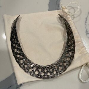 Woven Metal Collar Necklace - Silver Tone